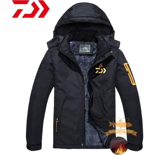 Daiwa Fishing Jacket Winter Waterproof Plus Velvet Thick Warm Jacket Men Outdoor Sport Skiing Mountaineering Fishing Clothing