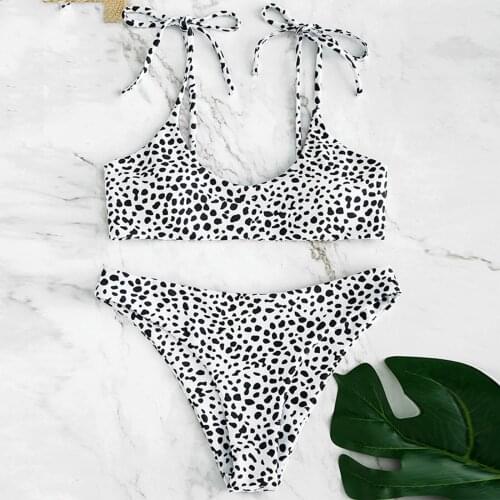 Sexy Bikinis for Women Dots Printing Sleeveless Bowknot Bandage Summer Tummy Control High Waist Beachwear Biquini Feminino 2021