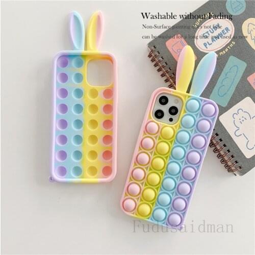 Hare Reliver Stress Pop Toy Soft Silicone Bubble Case for iphone 11 12 Mini Pro MAX X XS XR SE 2020 6 7 8 Plus Rabbit Game Cover