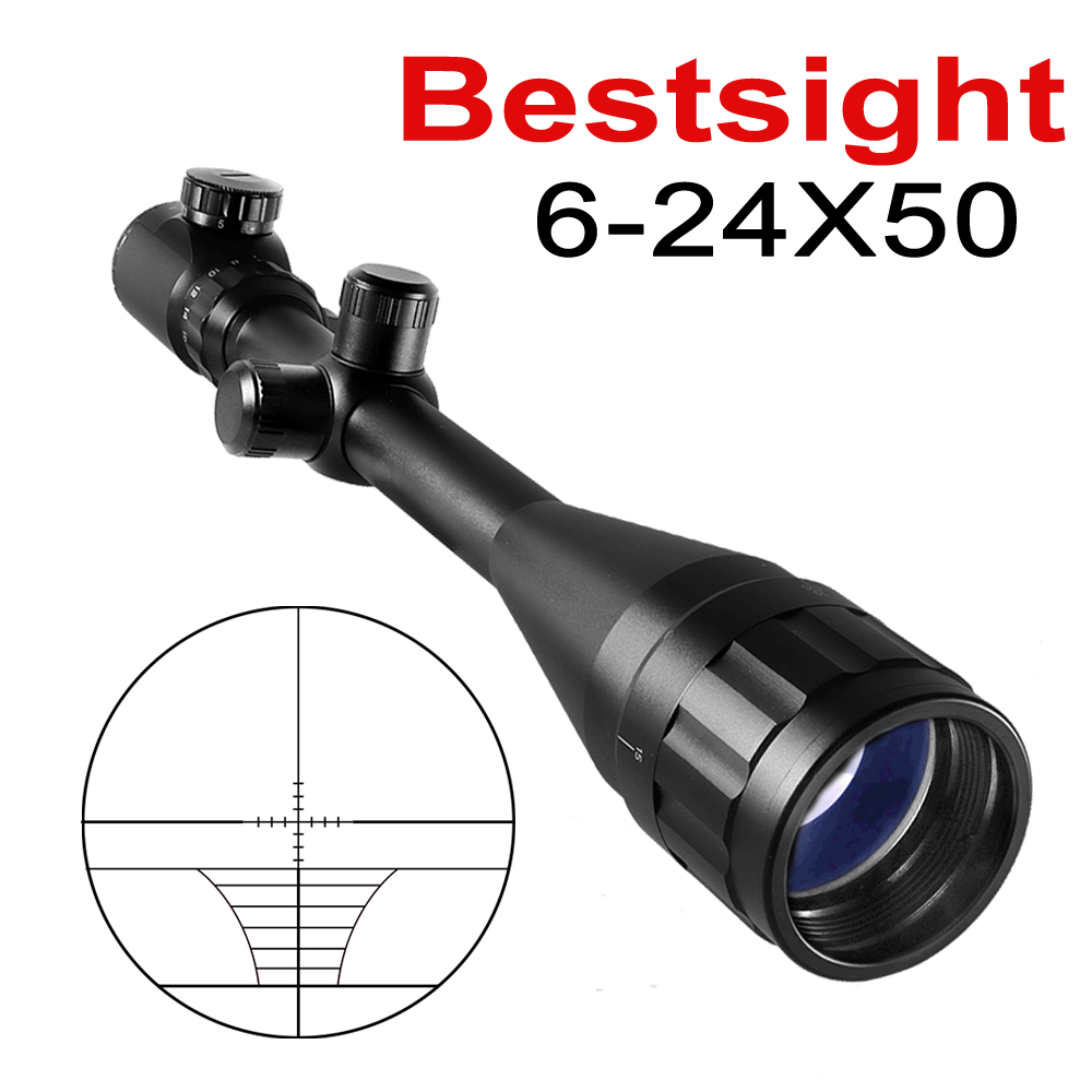 BESTSIGHT Tactical Riflescope 6-24X50 AOE Red Green Illuminated Crosshair Rifle Scope Optical Sight Hunting Scopes