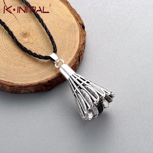 Kinitial Vintage Badminton Shape Pendant Necklace Rope Band Necklaces Feather Necklace Men Women Sports Fitness Lover Jewelry