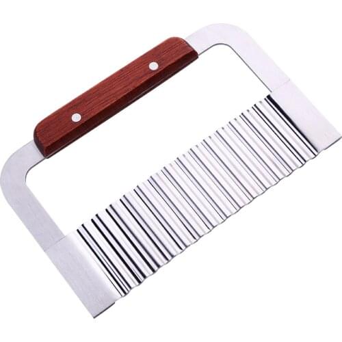 Wave Knife Kitchen Utensils SUS 304 Thickening Stainless Steel Wooden Handle Handmade Potato Cutter Vegetable Chopper Potato