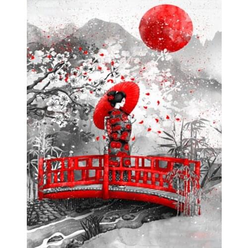 Japanese Girl DIY Painting Diamond Embroidery Cherry blossoms 5D Mosaic Cross Stitch Square Rhinestone Christmas deals JS4238