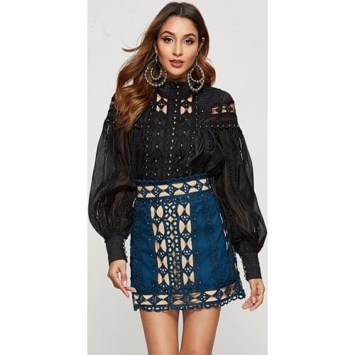 2021 Summer women beading mini skirts Fashion high-waist hollow-out A-line skirt A742