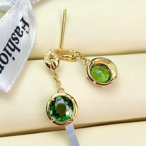 925 Sterling Silver Green Tourmaline Drop Earrings Emerald Gemstone Long Earrings For Women Fine Jewelry Accessories Wholesale