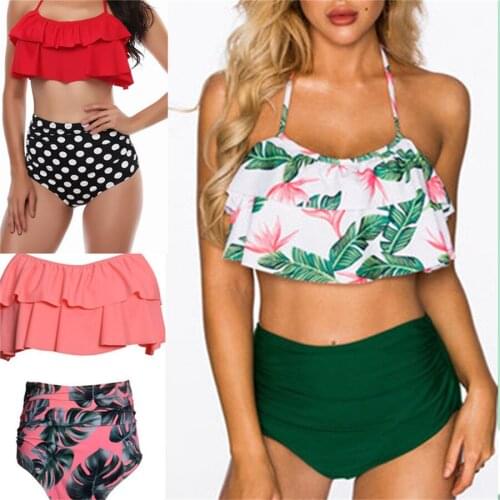 YICN Women Swimwear High Waist Bikini Sets Ruffles Tow Pieces Swimsuits Women Beachwear Swim Plus Size Bikinis 2021 Mujer