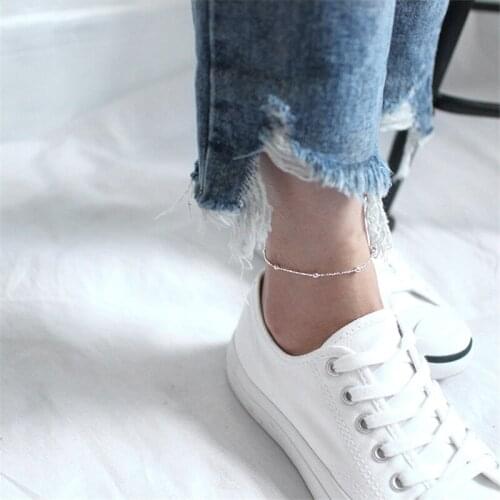 YPAY Real 925 Sterling Silver Beads Chain Anklet for Women Girls Friend Foot Jewelry Leg Bracelet Fine Jewelry Wholesale YMA016