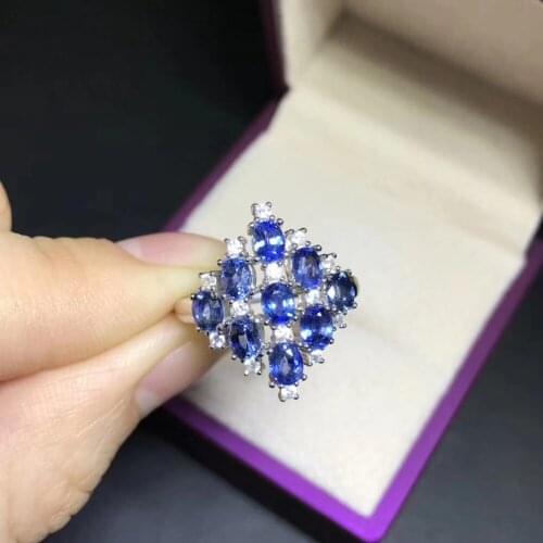 Fashion big Talonpaw rhombus Natural blue sapphire gem Ring Natural gemstone ring S925 silver women party girl fine Jewelry