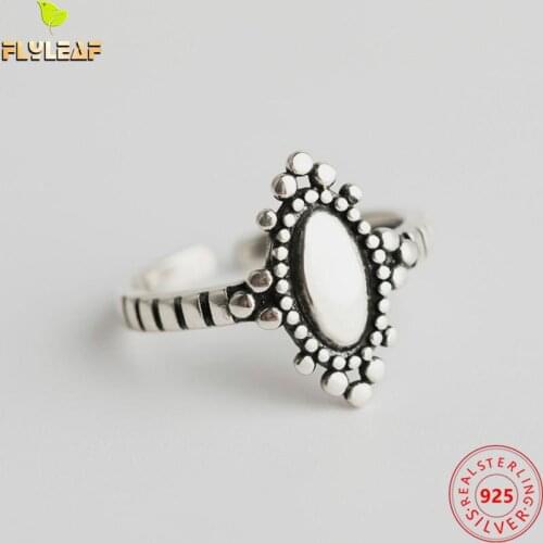 Flyleaf 925 Sterling Silver Rings For Women Oval Crown Personality Fashion Fine Jewelry Simple Open Ring Vintage High Quality