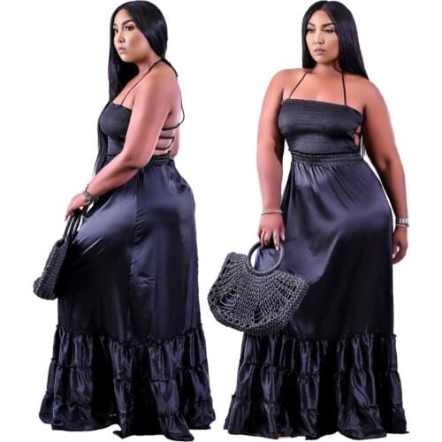 Women Ruffled Pleated Elegant Dress Sleeveless Loose Beach Bohemian Holiday Backless Dresses Party Hippie Vestido Plus Size 5XL