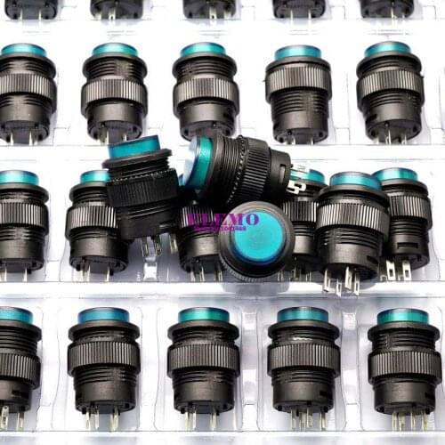 10 Pieces 16mm Green LED Lamp Illuminated SPST Momentary Push Button Switch AC 250V 3A (R16-503BD)