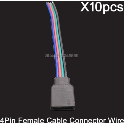 10PCS 4-pin 4Pins RGB Female Cable Connector with 10cm Wire - Quick Jumper Cord for RGB LED Strip Lights/RGB LED Controller