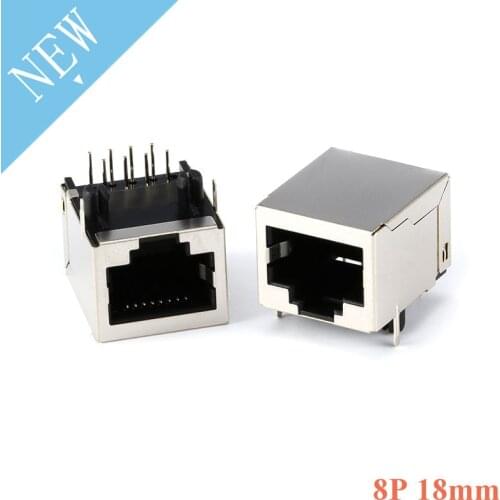 10Pcs Per Lot RJ45 Metal 8 Pin Female PCB Right Angle Board Jack Connector 8P8C Crystal Head Socket 15.7*18mm Network Interface