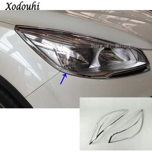 For Ford Kuga Escape 2013 2014 2015 2016 Car Body Front Light Lamp Detector Frame Stick Styling ABS Chrome Cover Trim Parts 2pcs
