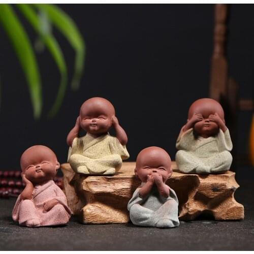 3 Little monk decoration ceramic figure decoration tea table accessories Zen tea pet, small figure decoration