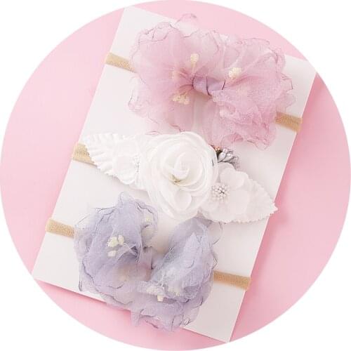 3pcs/set Cute Fashion Combination Flower Nylon Headbands Baby Headband High-end Birthday Headwear Baby Girl Hair Accessories New