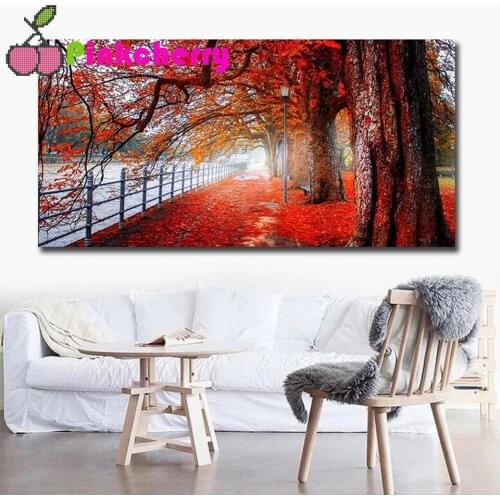 5d Diy Diamond Painting Embroidery Modern Canvas Art Red Forest Landscape Wall Art For Living Room Modular Pictures k142