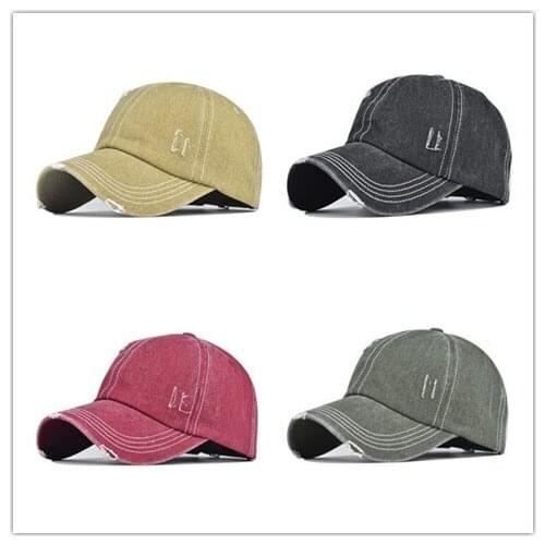 Newest Pure cotton washed baseball cap hole embroidered baseball cap foreign trade Europe and America tide curved brim cap