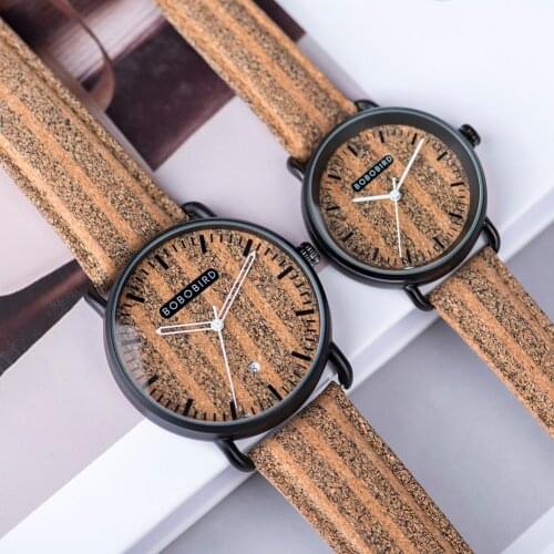 BOBO BIRD Couple Watches New Luxury Top Brand Timepieces Handmade Cork Strap Bamboo Women Watch Luxury in Box Dropshipping OEM