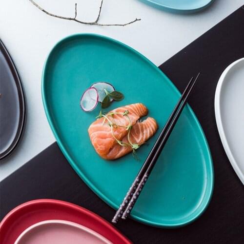 Simple Meal 12 Inch Household Ceramic Plate 14 Inch European Style Steak Pasta Plate Dish Fish Plate Color Glaze Tableware