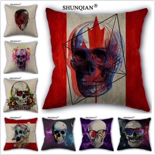 Linen Cotton Skull Pillow Cover Custom Print Home Decorative Pillows Cases 45x45cm one side WJY417-9
