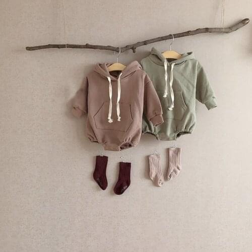 Baby Boys Girls Clothes Hoodie Outfits Cute Solid Long Sleeved Romper Spring Autumn Cotton Infant Kids Fleece Thicken Jumpsuits