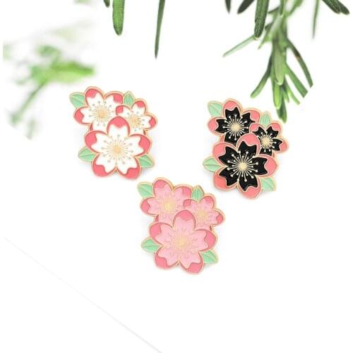 3pcs/Lot Enamel Lapel Pins Cartoon Cute Sakura Flower Badge Womens Brooches For Girls Student Clothing Collar Funny Ornaments