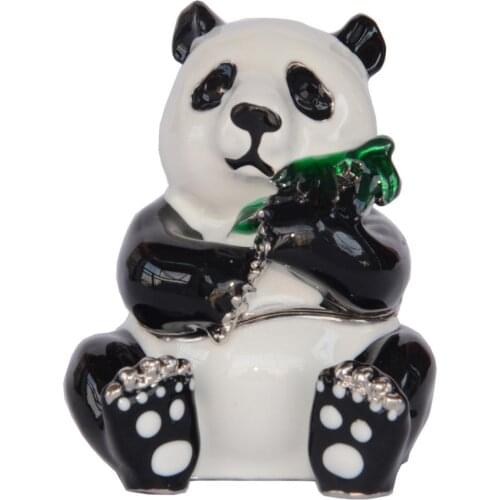 Panda Holding Bamboo Trinket Box Enameled Jewelry Container Panda Gifts