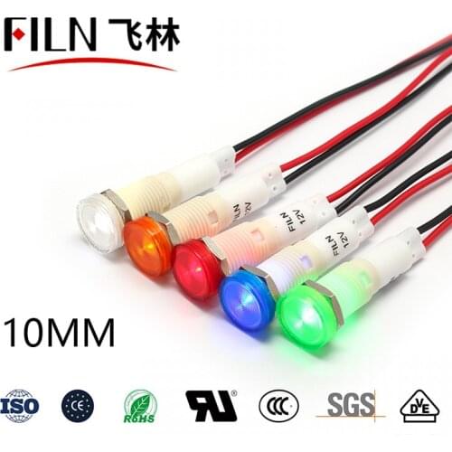 FILN 10mm 12v 24v 220v 110v Signal Lamp Led Indicator Light With Various Length For Oven