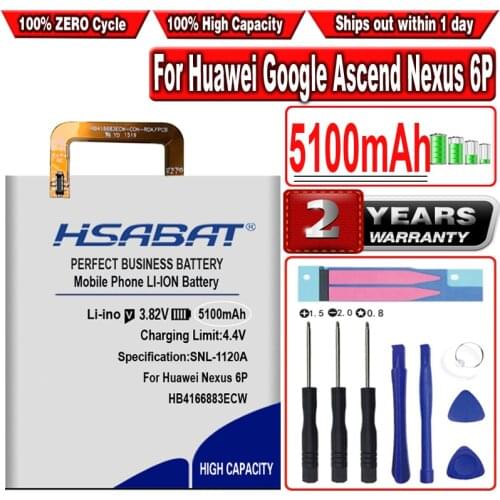 HSABAT HB416683ECW 5100mAh Battery for Huawei Google Ascend Nexus 6P H1511 H1512 Batteries free shipping