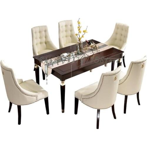 Customized American Simple Light Luxury Dining Table Chair Neoclassical Rectangular Table Combination Of Postmodern Solid Wood F