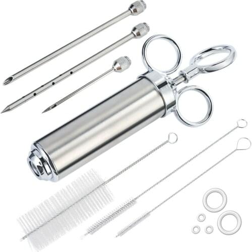 Grill 2-oz Marinade Seasoning Injector Turkey Meat Injectors Stainless Steel Cooking Syringe Injection with 3 Needles