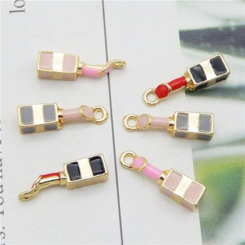 Julie Wang 6PCS Small Enamel Lipstick Charms Zinc Alloy Cosmetic Makeup Pendant Bracelet Jewelry Making Accessory