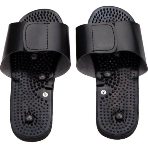 Tens Acupuncture Therapy Electrode Massage Slippers Body Foot Relaxing Massager Machine Physiotherapy Black Rubber Slipper