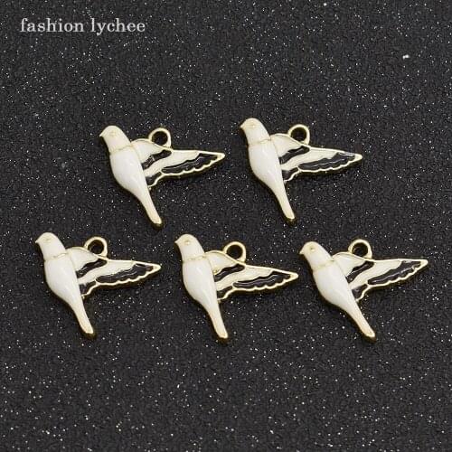 Fashion lychee 5pcs Enamel Flying Birds Pigeon Charms For DIY Necklace Bracelet Jewelry Making Pendant Accessories