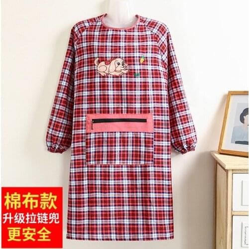 Zipper apron long-sleeved womens overalls cotton kitchen household greaseproof wear-resistant cute Korean work clothes
