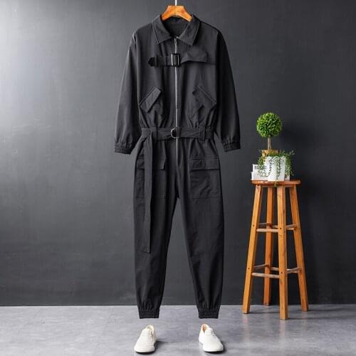 Mens Black Long Sleeve Overalls Full Length Spring and Autumn Safari Style Trousers F36