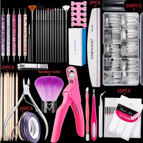 Nail Art Tool Set With Nail Brushes Crystal Pen 500pcs Nail Tips Nail Clipper Cuticle Scissors French Nail Sticker Accessories