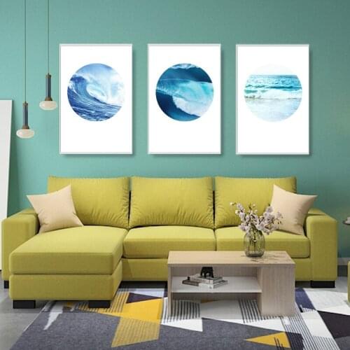 Nordic modern simple small fresh blue sea water childrens room living room household dining room decorative painting