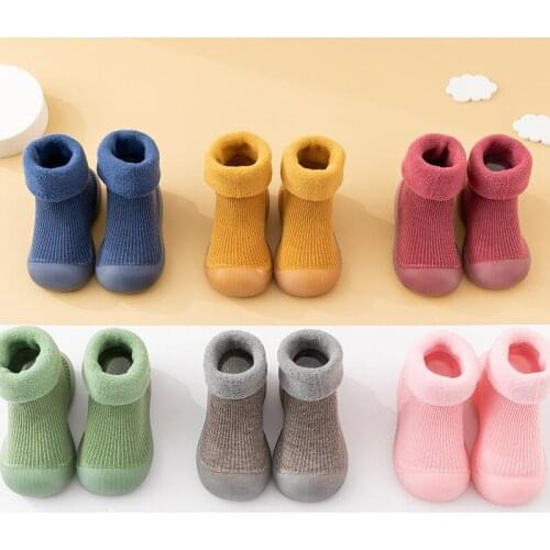 0 to 4 Years Baby Socks Autumn Winter Knitting Thick Warm Childrens Floor Socks Baby Toddler Shoes Rubber Sole Pure Color Socks