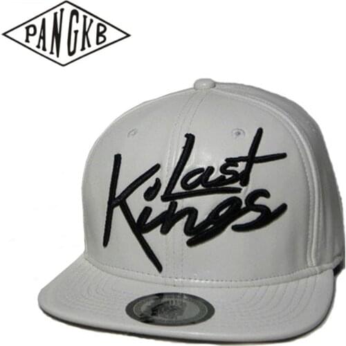 PANGKB Brand KINGS CAP white leather Street dance snapback hat for men women adult outdoor casual sun baseball cap bone