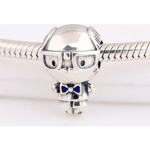 Authentic S925 Silver Enamel Elderly Man Bead Charm fit Lady Bracelet Bangle DIY Jewelry