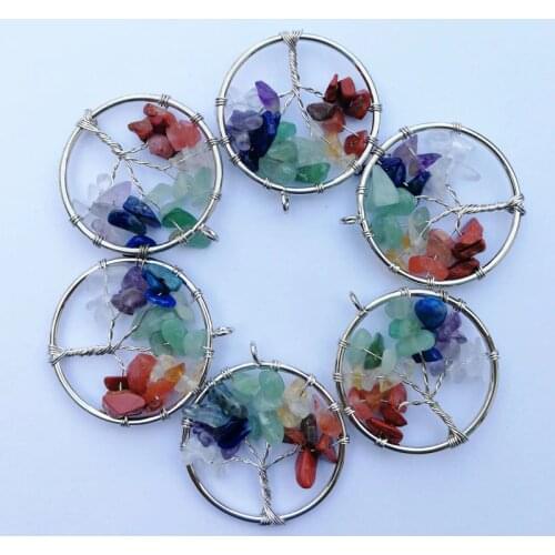 Fashion Tree of Life 12pcs/lot Wisdom 30-50mm Chakra Reiki Healing Natural Stone Pendant for Jewelry making Necklace Accessories