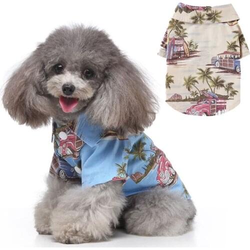Printing Dog Shirts for Small Dogs Hawaiian Summer Dog Costume Beach Lattice Puppy Clothes Fashion Soft Designer Dog Clothes