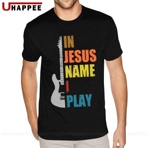 Printed Guitar In Jesus Name I Play T-Shirt Men Personalized Short Sleeved Ultra Cotton Round Neck Tee