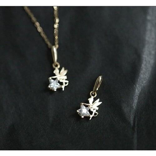 925 Sterling Silver Plated 14K Gold Pentagram Zircon Cartoon Fashion Cartoon Fairy Elf Pendant Necklace Jewelry for Women Gift