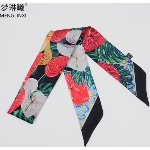 Tropical Rain Forest Style Design Scarf Brand Women Silk Scarf Bag Skinny Scarves Hair Wrist Towel Foulard Neckerchief For Lady