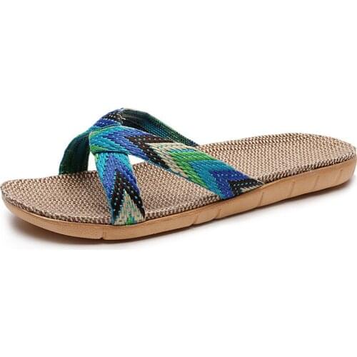 Couples Flax EVA Slippers Women Men Indoor Home Shoes Woven Linen Belt Casual Flat Slides Female Flip Flops Summer Hemp Sandals