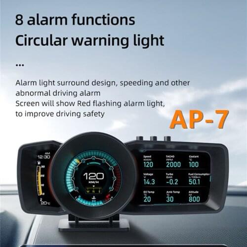 AP-7 LCD HUD Head-up Display OBD GPS Multi-Function Rotating Dashboard Head Up Display OBD+GPS Speedometer Gauge Alarm System