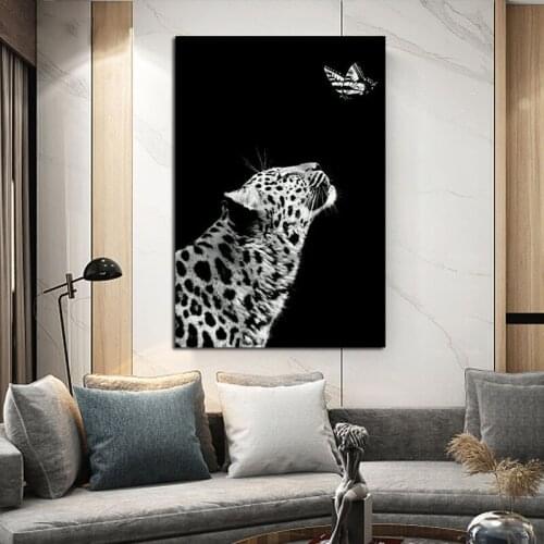 Modern Animal Poster Painting Black And White Leopard Painting Canvas Wall Art Pictures Home Decorative Cuadros for Living Room